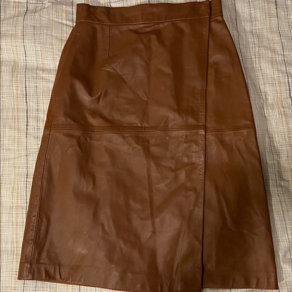 FRENCH CONNECTION BROWN LEATHER SKIRT